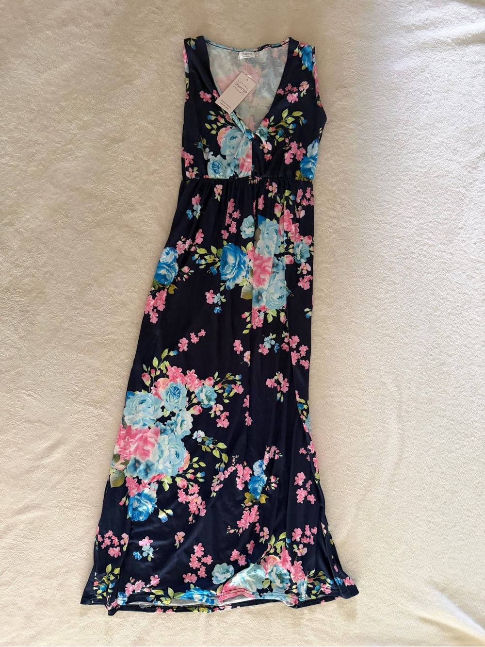 Sherosa NWT Navy Blue Floral Maxi Dress Size M